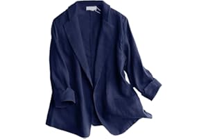 IDEALSANXUN - Blazer de lino para mujer, manga 3/4, ligero, para primavera y verano