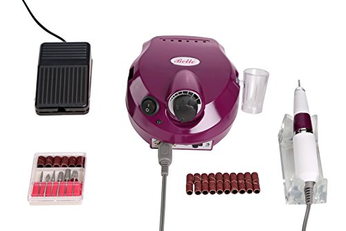 Health Beauty Tool: Belle Electric Nail Drill Manicure Pedicure File Kit with 6 Bits for Gel Acrylic Natural Nails, Purple Main Control Machine + Handpiece + Extra 20pcs Sanding Bands 220V UK Plug