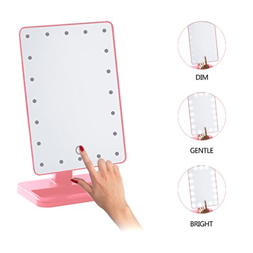 Espejo retrovisor de maquillaje con pantalla táctil de 20 ledes y 10 lupas extraíbles