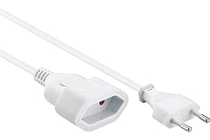 ‎PREMIUMCORD PremiumCord 230V 2m Verlängerungskabel, Verlängerungskabel mit Eurostecker und Eurostecker, Kabel Stromkabel, Stecker, weiß