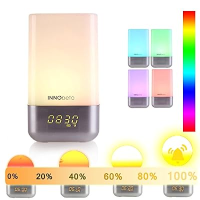 InnoBeta Lumière de Réveil, Eveil Lumière, simulation du lever soleil, 256 multicolore RGB LED, 5 nature sonneries de réveil, contrôle tactile, réveil lumineux, lampe de chevet, USB lampe d’ambiance -InnoBeta WakieWell