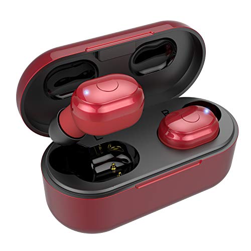 Mixcder T1 Mini Écouteurs sans Fil Oreillette Bluetooth 5.0 avec Micro CVC8.0 Réduction de Bruit, 3D Son Stéréo, Binaural Couplage avec Étui de Charge Portable, Twins Auriculaire Ultra-léger (Rouge)