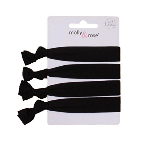 Set of 4 Black Soft Elasticated Ribbon Hair Ties Bobbles Elastics Bands