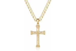 THE BLING KING 14k Gold Jesus Cross Crucifix Pendant Luxury Finish & Detailing Plated Jewellery w/ Stones (Pendant Weight: 13.5g, Chain: 29g, Width: 6 mm Length: 22 Inches)