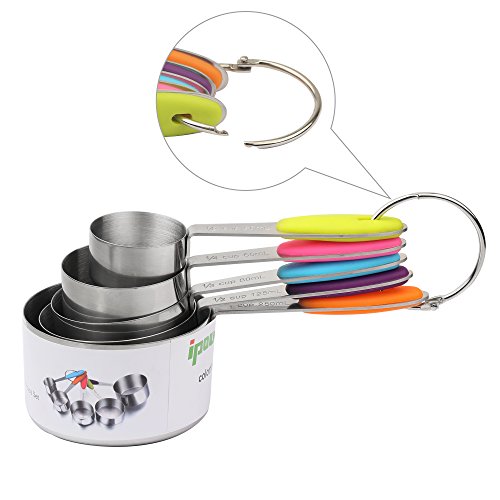 IPOW 5er Set Edelstahl Amerikanischer Messbecher Messlöffel mit dem Silikon Griff für Küche Kochen Backen etc. - 2
