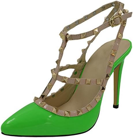 Oasap Women Stylish Rivet Closed Toe Stiletto High Heels, Green EURO40/US9/UK7