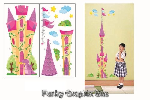 PRINCESS CASTLE KIDS GROWTH CHART HEIGHT MEASURE WALL STICKERS CHILDREN KID'S BEDROOM Boys Girls Wall Decoration (2 sheets in 1 set)