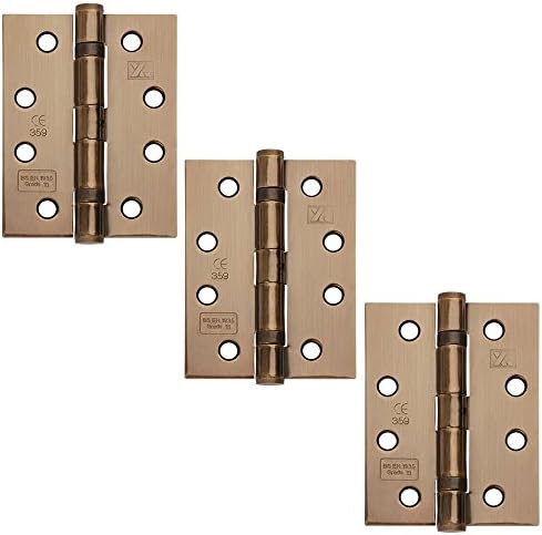 3 x Grade 11 Fire Rated Ball Bearing Door Hinges 4 x 3 (2.5mm Thick) Antique Brass