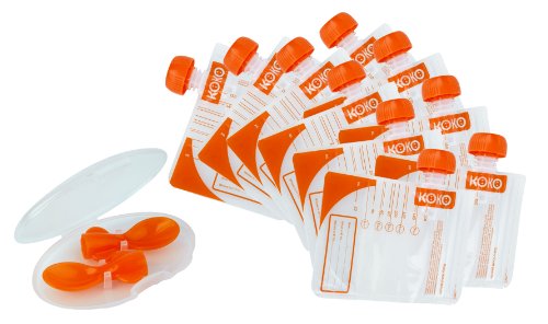 KoKo Set of Food Pouch Spoons and Weaning Food Pouch Bags for 6 Months (Orange)