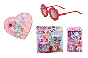 Aashiya trades Real Cosmetic for Little Girls,Kids Makeup Kit for Girls, Kids - Play Washable Makeup Set+ Nail art boX+1 Sunglasses+6 piece Ring box