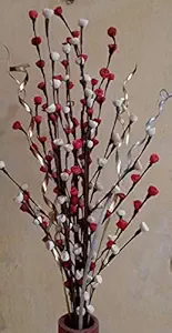 Bunch of Handmade Flowers and Dry Palm Leaves Filler (60cm Bunch, Red white)