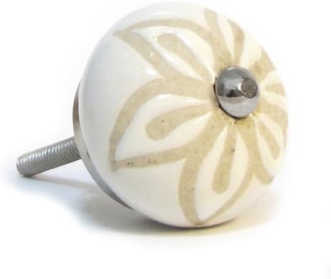 Ceramic Cupboard/Drawer Door Knob - Leaf Flower Design - White &amp; Cream (P8)