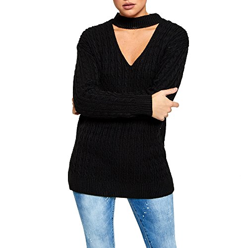 Simply Chic Outlet SCO New Womens Plus Size Choker V Neck Oversized Knitted Jumper
