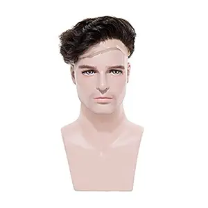 Human Hair Toupee For Men/Patches/Men Wigs/Human Hair Men Wig Full Lace Toupee Hairpieces For Men + Free Front Lace Hair Tape (9x7, Black)
