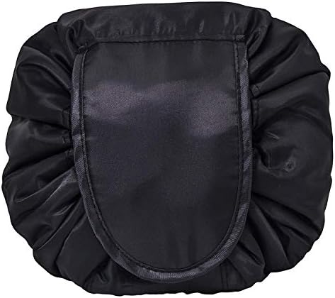 Lazy Cosmetic Bag Quick Drawstring Make up Bag Large makeup Travel bag Organiser Easy Fold up Makeup Pouch Toiletry Bag for Women Girls Black