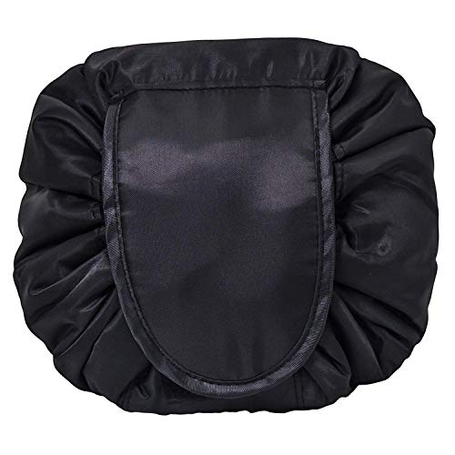 Lazy Cosmetic Bag Quick Drawstring Make up Bag Large makeup Travel bag Organiser Easy Fold up Makeup Pouch Toiletry Bag for Women Girls Black