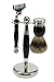Fantasia 81023 Razor Set with 3-Blade Razor, Badger Shaving Brush, Silver-Tipped, 19 cm, Black/Chrome