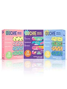 Aya Papaya Ouchie Non-Toxic Printed Bandages Combo Set Of 3 (3 X 20 = 60 Pack)