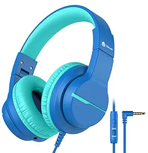 iClever Kids Headphones with Microphone for Boys,Over Ear HD Stereo Headphone for Children,85/94dB Volume Limiter,Sharing Function,Foldable On Ear Headsets with Mic for School/iPad/PC/Cellphone/Kindle,Green