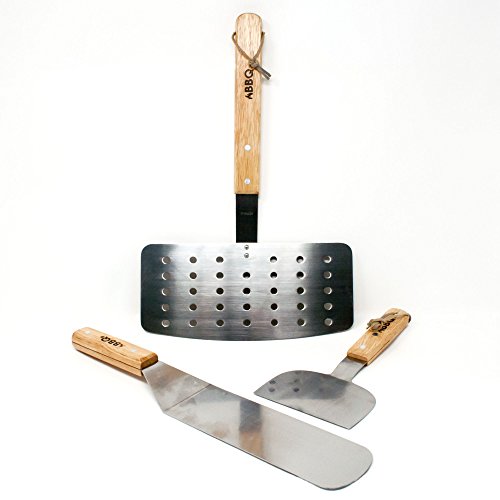 Big-BBQ Grill-Spachtel aus Edelstahl | Grill-Wender mit Holzgriff | XL Grillbesteck 22x11cm - 5