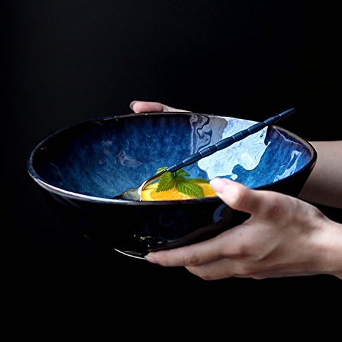 Japanese-style Creative Ceramics Bowl Noodles Fruit Salad Ramen Soup Large Bowl ( Color : Blue , Size : Large )
