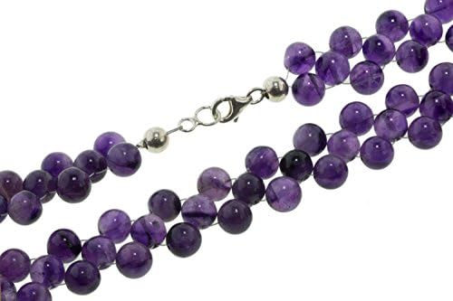 3 Row Necklace 18 mm/43 cm Sterling Silver 925 Amethyst Gemstone Necklace