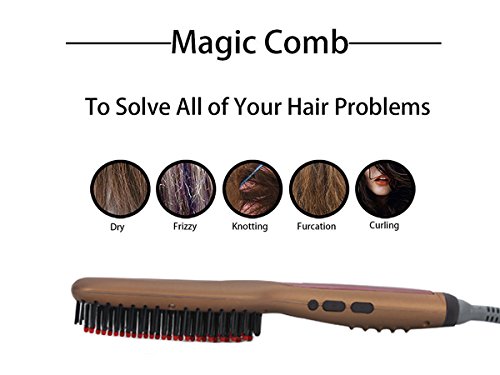 Beauty Nymph Haarglätter-Bürste LCD Elektrische Keramik Haarglätter Kamm und Hitzeschutzhandschuh (Braun) - 4