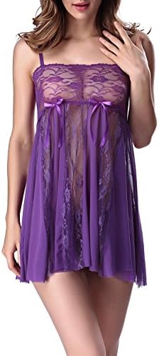 YRYMQU Sexy lingerie for women?suspenders Net yarn perspective underwear pajamas for bedroom sex , purple , M