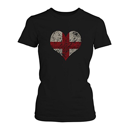 EM 2016 I Love England – Damen T-Shirt von Fashionalarm | Shirt für Fußball Fans | Print im Vintage Destroyed Used Look | Europameisterschaft Europameister Trikot Herz, Farbe:schwarz;Größe:5XL