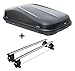 Produktbild VDP Dachbox JUEASY320 schwarz glänzend abschließbar 320 Ltr + Dachträger Menabo Tema für Seat Ibiza SC (Schrägheck 3 Türer) ab 2008 Aluminium