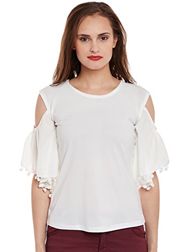ANTSWhite Solid Cut Shoulder with Latkan Top for Women