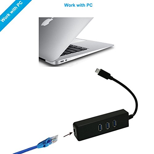 Mini-USB-C 3.1 Typ C-Hub mit drei USB 3.0 Ports RJ45 LAN-Ethernet-Netzwerk-Port-Max 1000 Mbps BSR International - 5