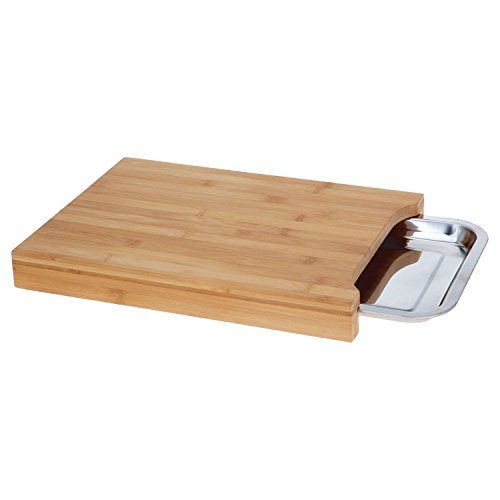 Top Home Solutions® Bambus Schneidebrett aus Holz zum Schneiden mit Schiebetür Edelstahl Tablett - 3
