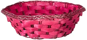 Fourwalls Multipurpose Table Storage Wicker Circular Cane Basket (Set of 4, Red)