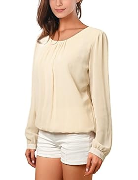 DJT Damen Gepunktet Loose Fit Bluse Chiffonshirt Rundhals Langarm T Shirt Oberteil