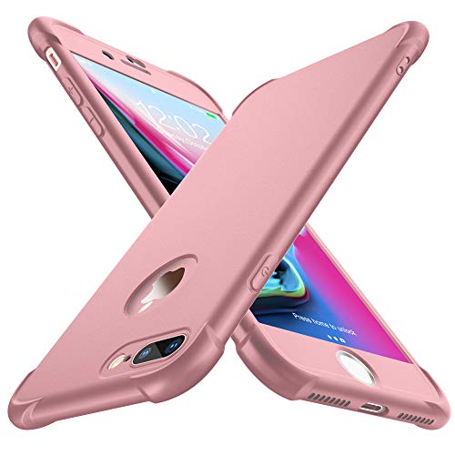 ORETECH Funda iPhone 7 Plus/iPhone 8 Plus,con [2X Protector de Pantalla de Vidrio Templado] Carcasa iPhone 7 Plus/iPhone 8 Plus Case Silicona Ligera TPU Bumper Rubber Caso para iPhone 7 Plus-Oro Rosa
