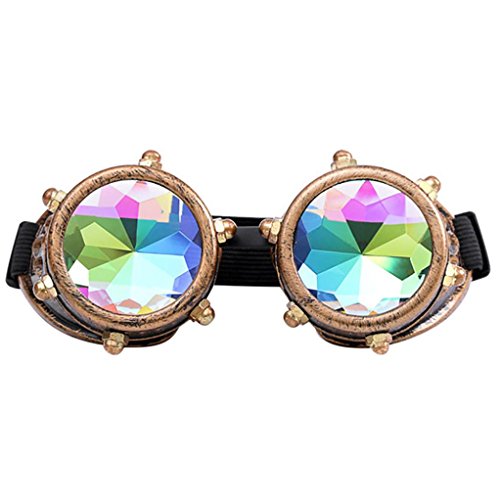 Lunettes de Soleil Ansenesna Padded Goggles - Wormhole Lens - EDM Rave 3d Prism Rainbow Cyber Welding Steampunk Cyborg Portal Real Glass (A)