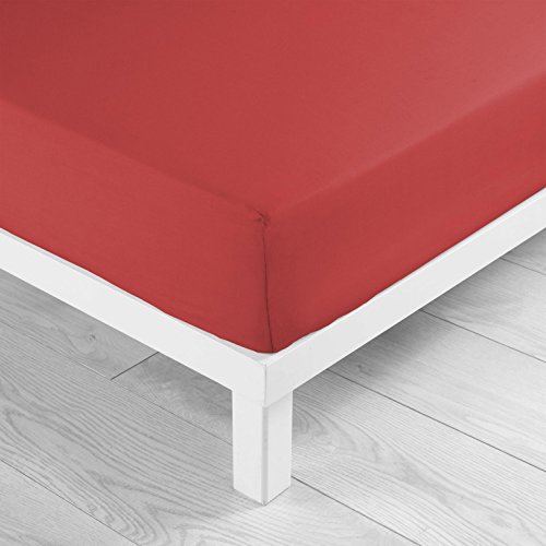 Douceur D'Intérieur - 1640336, Sabana Ajustable 2 Personas, 160 X 200 Cm, Jersey Uni, Jersey Liso, Rojo