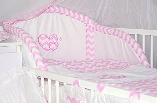 Baby's Comfort HEARTS cot / cotbed BUMPER (12 NEW COLOURS) (7 - Pink chevron)