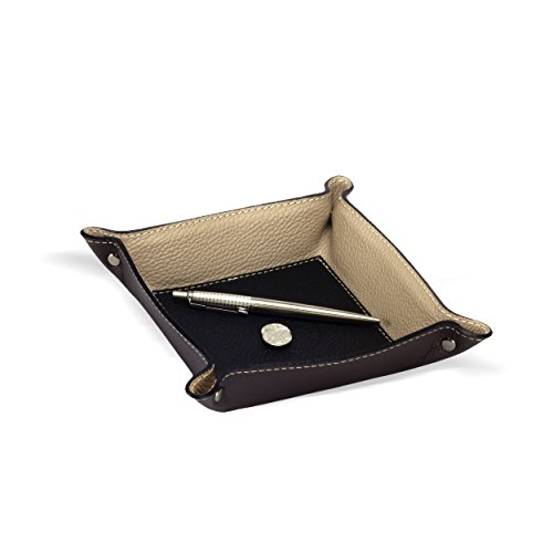 Luni Taschenleerer Leder, Handgearbeitet in klassischem italienischem Stil, Ordentlich Tablett, Braun (19×19 cm) - 3