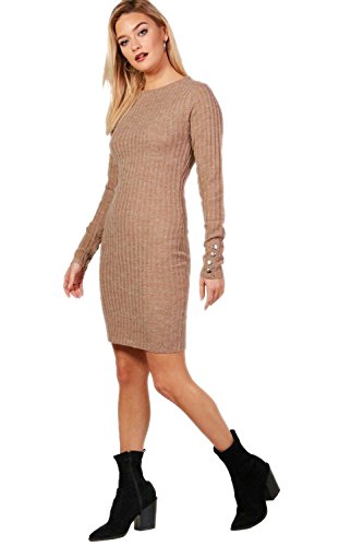 strapless open back dress Rent Edited Tie Waist Ribbed Knit Midi Dress In Camel main image 1
