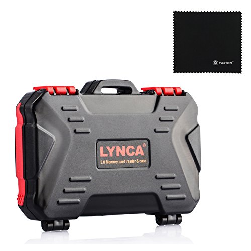 LYNCA Speicherkarten Schutzbox mit Kartenlesegerät Platz bis zu 19 verschiedenen Speicherkarten, Kartenleser für CF/SD/TF-Karten mit Tarion Reinigungstuch