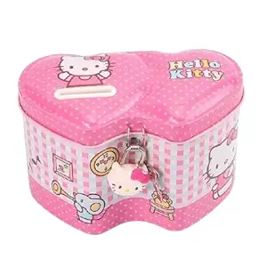 DIKUJI ENTERPRISE Heart Shape Kitty Printed Coin Piggy Bank for Kids ,Girls ,Boys with Lock and Key Hello Kitty Piggy Bank for Girls Stylish- Multi Color (Pack of 1)