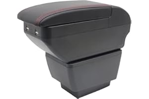 KAERGK Auto Armlehne für Skoda Fabia 3 2015-2017 Doppelschicht Mittelkonsole Große Aufbewahrungsbox mit 4 USB-Ladeanschluss Becherhalter Zubehör Schwarz