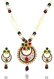 Aashya Mayro Padmavat Inspired Rajwadi Gold Plating with Green and Maroon Stone and Meenakari, Pearl Necklace and Earring for Women Girls