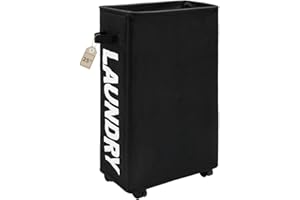 TOTANKI Panier à linge mince de 25 po avec poignée et roulettes, panier à linge pliable, trieur et organisateur de linge pliable, grand panier de rangement (Noir)