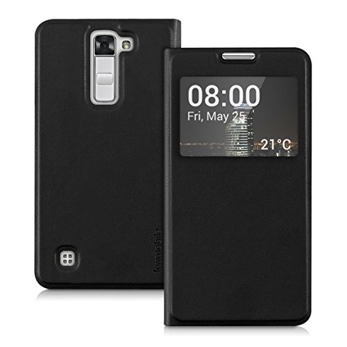 kwmobile Funda para LG K7 - Case estilo libro de cuero sint  tico con ventanilla - Flip Cover plegable negro
