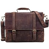 Retro Aktentasche - ideal für große DIN A4 Ordner mit 8 cm Rücken geeignet | beliebt als 15,6 Zoll Notebooktasche, Bürotasche, oder Arbeitstasche für Geschäftsreisen | auch als Lehrertasche oder Leder Schultasche eine hervorragende Wahl