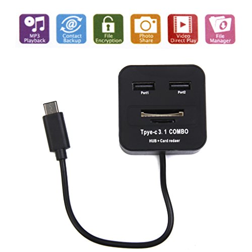 USB 3.1 Typ C 2 Port USB 2.0 Hub TF Kartenleser Combo Splitter (Schwarz) - 6