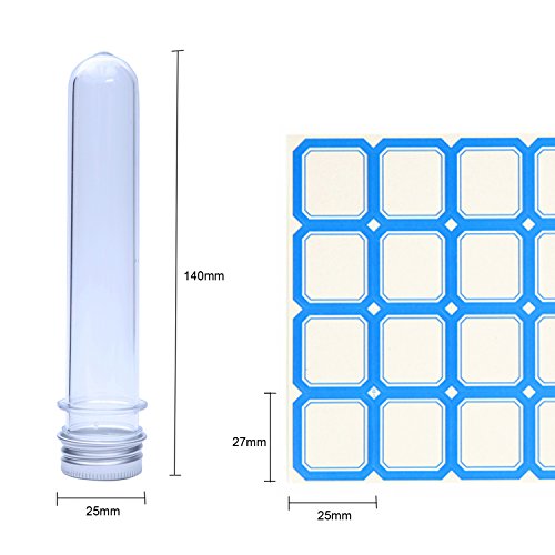JPSOR 25 Kunststoff Reagenzglas Reagenzgläser Röhrchen mit Deckel 25×140mm(40ml) und 1 Etikette - 2